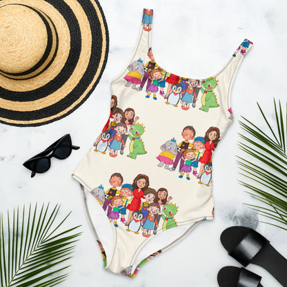 All the Characters Together All-Over Print One-Piece Swimsuit, Roots & Talks - lifestyle photo 1