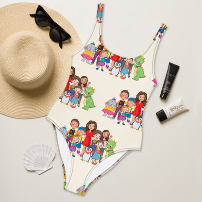 All the Characters Together All-Over Print One-Piece Swimsuit, Roots & Talks - lifestyle photo 2