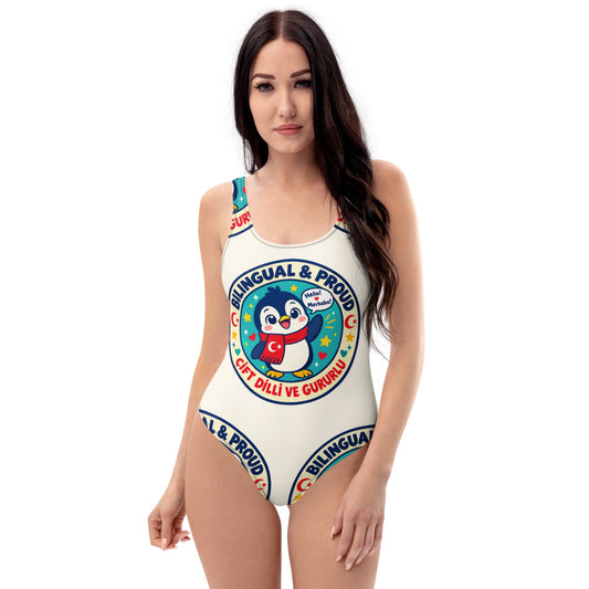 Bilingual & Proud All-Over Print One-Piece Swimsuit, Roots & Talks - product photo