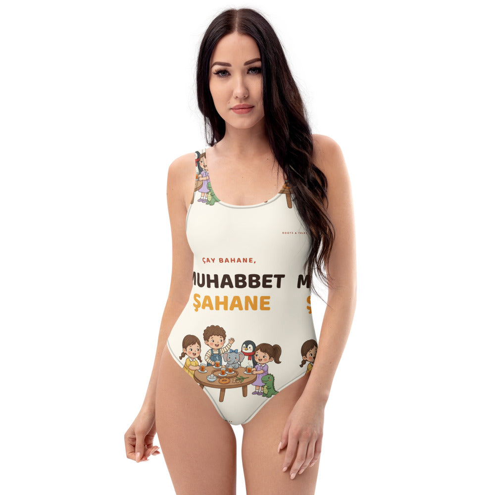 Çay Bahane, Muhabbet Şahane All-Over Print One-Piece Swimsuit, Roots & Talks - product photo