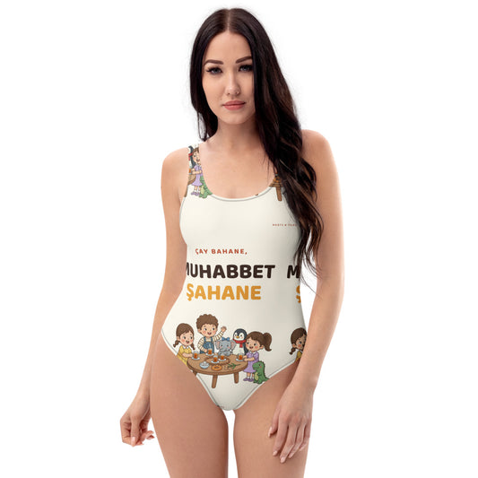 Çay Bahane, Muhabbet Şahane All-Over Print One-Piece Swimsuit, Roots & Talks - product photo