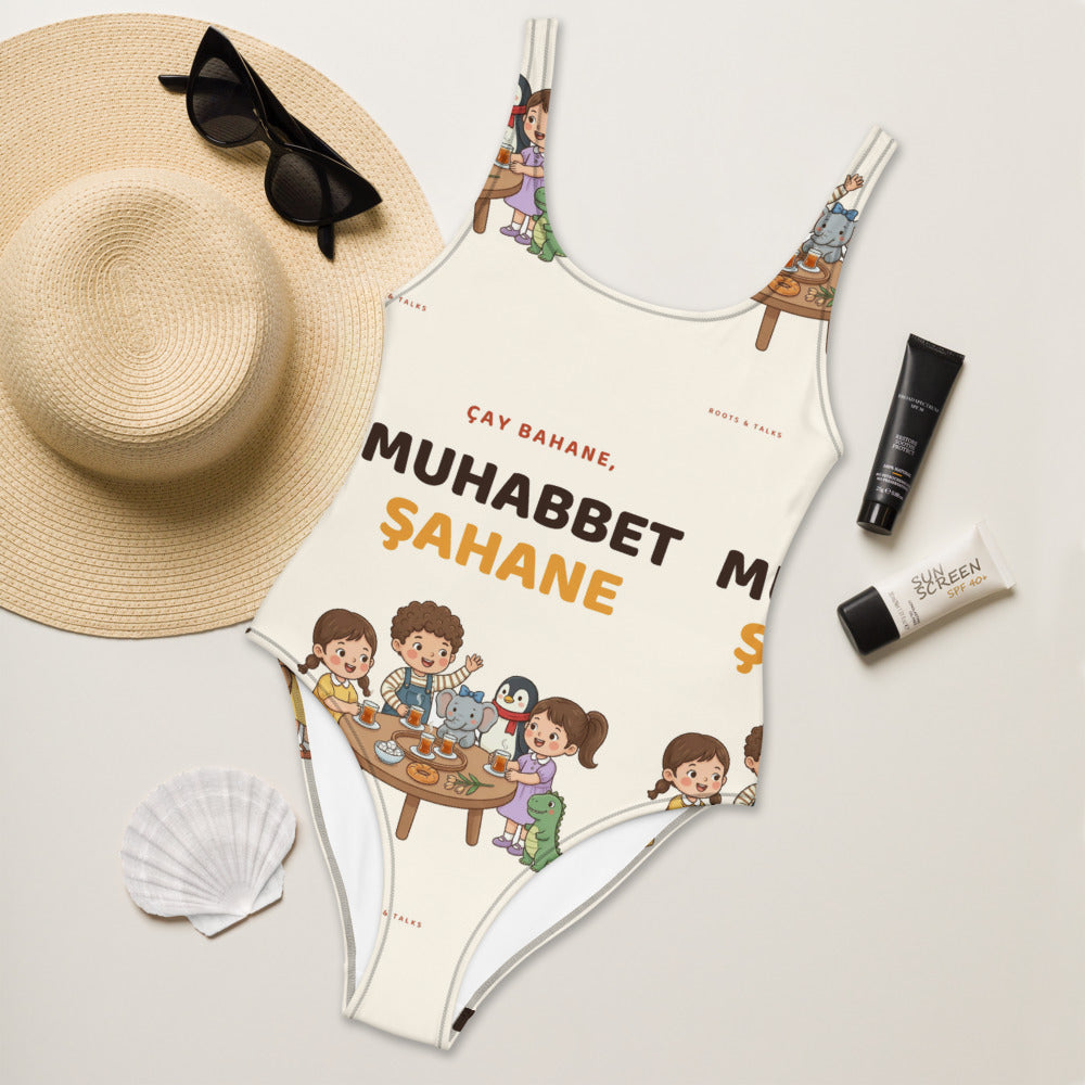 Çay Bahane, Muhabbet Şahane All-Over Print One-Piece Swimsuit, Roots & Talks - lifestyle photo 2