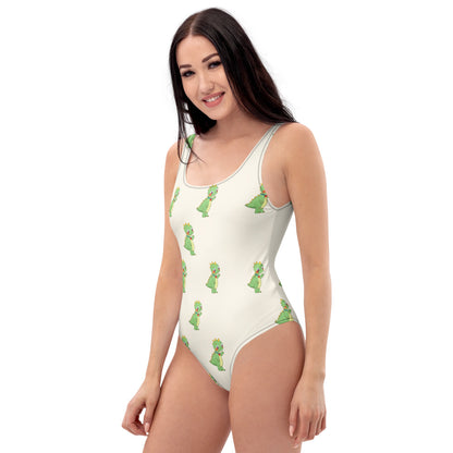 Dino Dinosaur All-Over Print One-Piece Swimsuit, Roots & Talks - Left