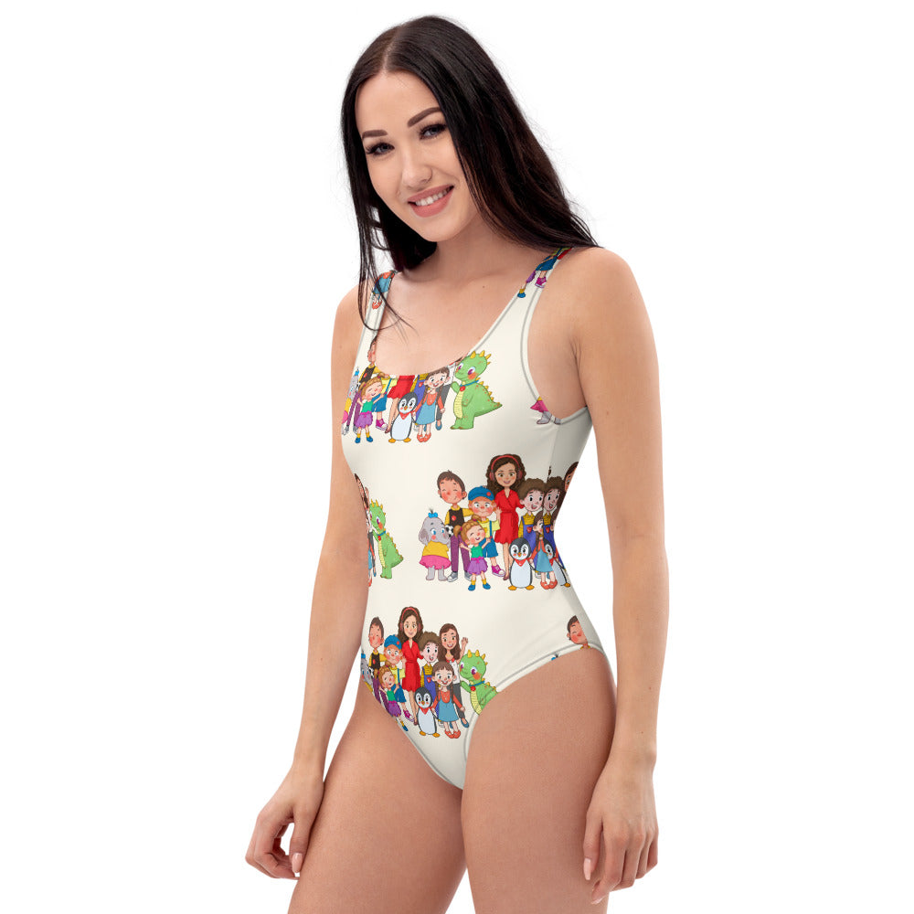 All the Characters Together All-Over Print One-Piece Swimsuit, Roots & Talks - Left