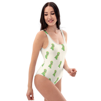 Dino Dinosaur All-Over Print One-Piece Swimsuit, Roots & Talks - Right