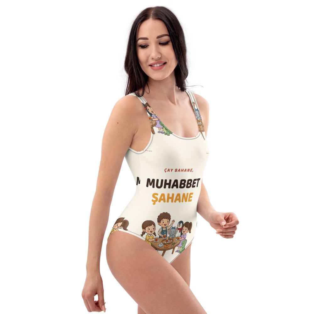 Çay Bahane, Muhabbet Şahane All-Over Print One-Piece Swimsuit, Roots & Talks - lifestyle photo 3