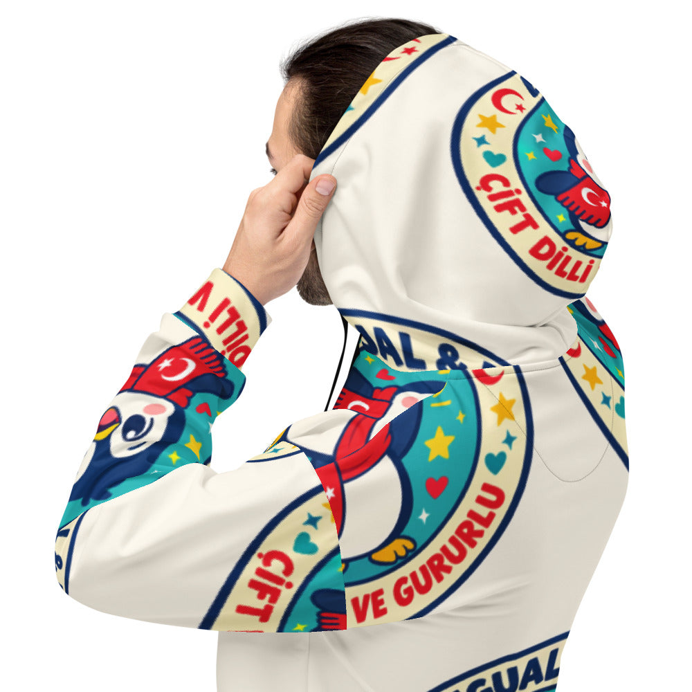 Bilingual & Proud All-Over Print Recycled Unisex Hoodie, Roots & Talks - lifestyle photo 3