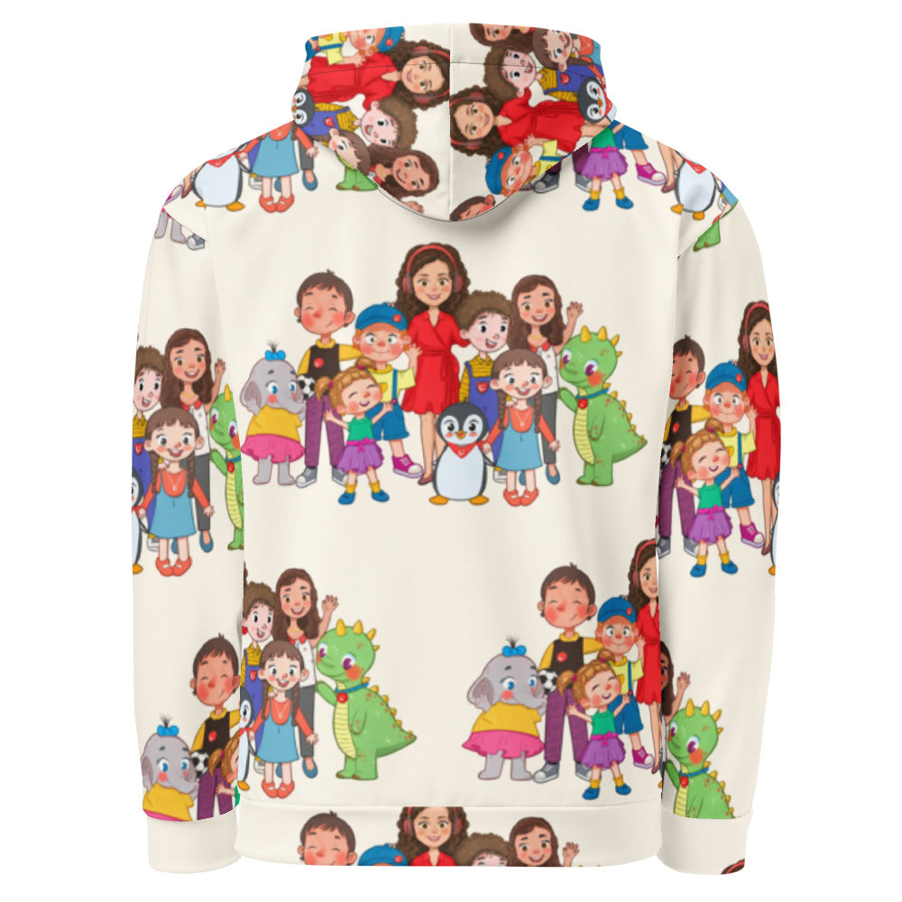 All the Characters Together All-Over Print Recycled Unisex Hoodie, Roots & Talks - product photo