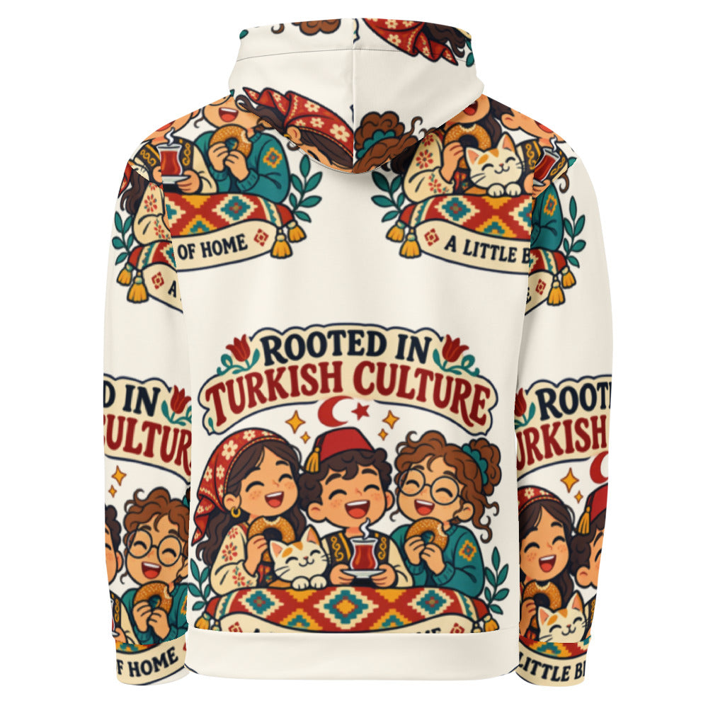 Rooted in Turkish Culture All-Over Print Recycled Unisex Hoodie, Roots & Talks - product photo