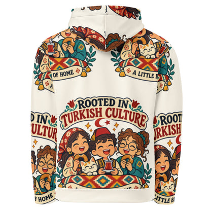 Rooted in Turkish Culture All-Over Print Recycled Unisex Hoodie, Roots & Talks - product photo