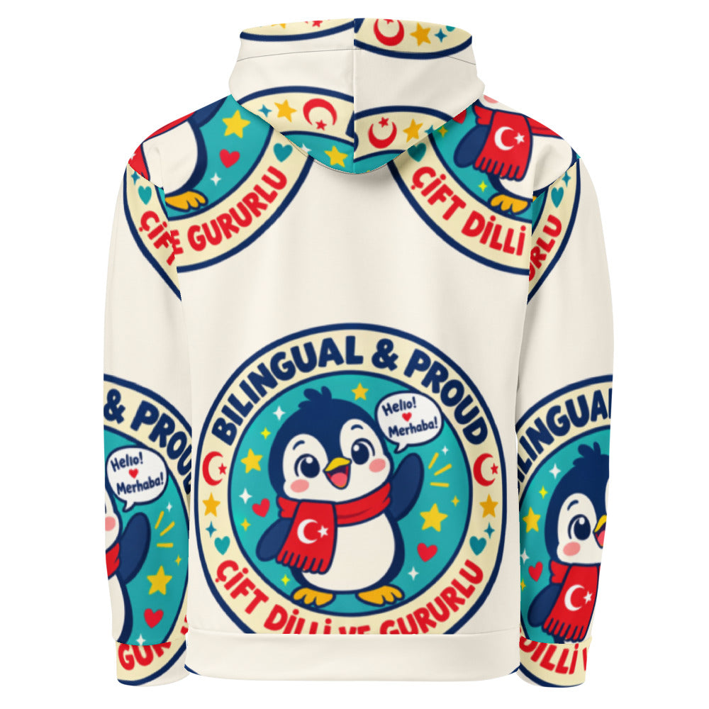 Bilingual & Proud All-Over Print Recycled Unisex Hoodie, Roots & Talks - product photo