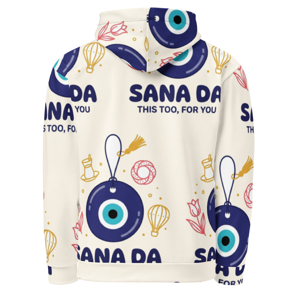 Sana Da All-Over Print Recycled Unisex Hoodie, Roots & Talks - product photo