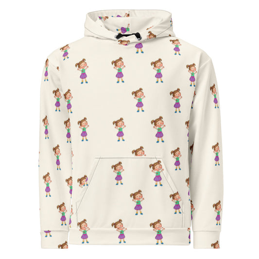 Ela Character All-Over Print Recycled Unisex Hoodie, Roots & Talks - product photo