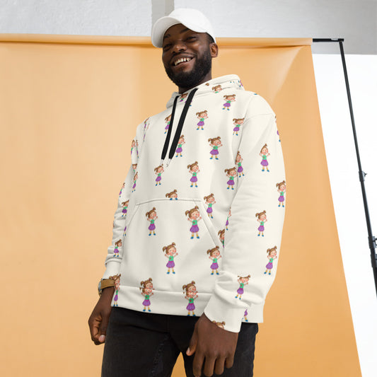 Ela Character All-Over Print Recycled Unisex Hoodie, Roots & Talks - lifestyle photo 1