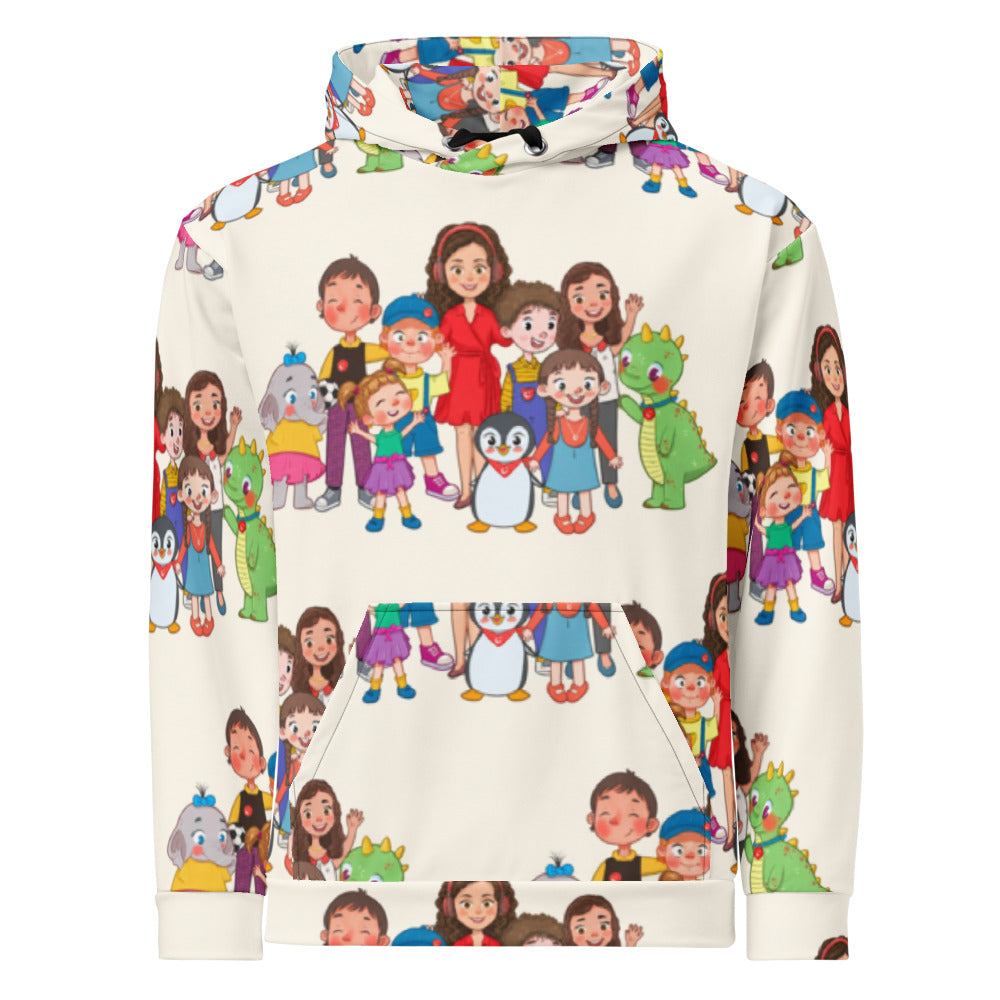 All the Characters Together All-Over Print Recycled Unisex Hoodie, Roots & Talks - product photo