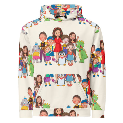 All the Characters Together All-Over Print Recycled Unisex Hoodie, Roots & Talks - product photo