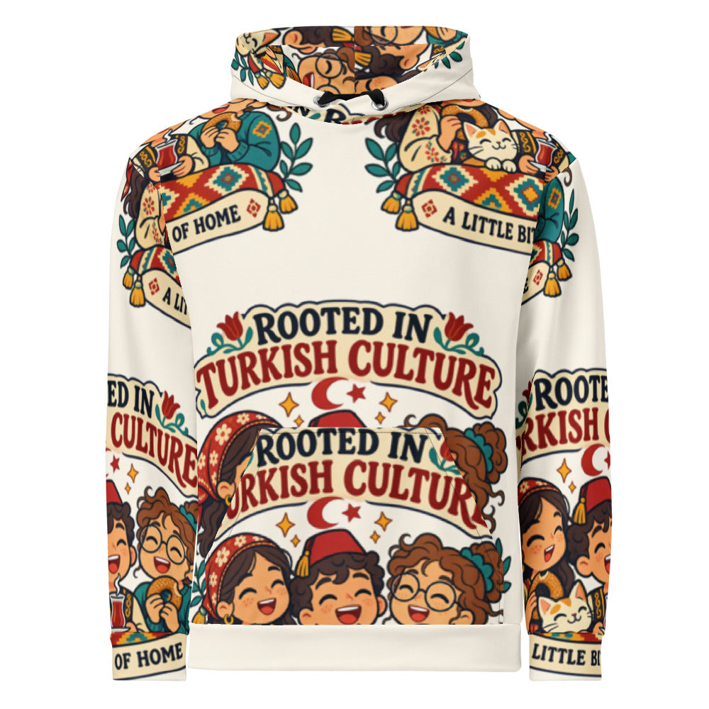 Rooted in Turkish Culture All-Over Print Recycled Unisex Hoodie, Roots & Talks - product photo