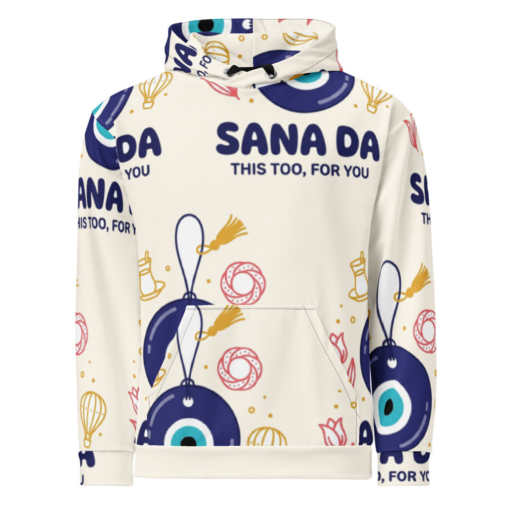 Sana Da All-Over Print Recycled Unisex Hoodie, Roots & Talks - product photo