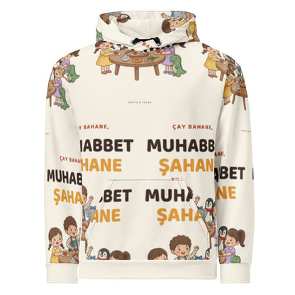 Çay Bahane, Muhabbet Şahane All-Over Print Recycled Unisex Hoodie, Roots & Talks - product photo