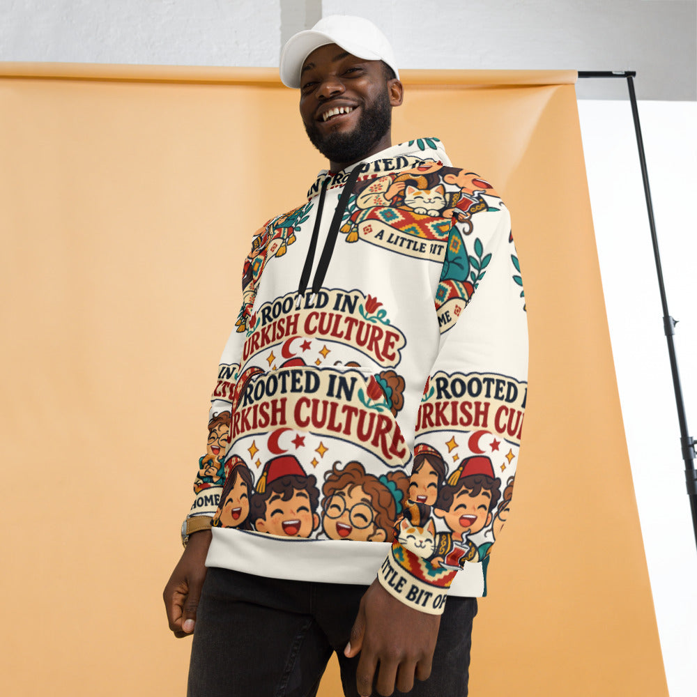 Rooted in Turkish Culture All-Over Print Recycled Unisex Hoodie, Roots & Talks - lifestyle photo 2