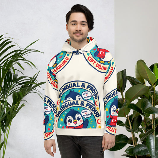 Bilingual & Proud All-Over Print Recycled Unisex Hoodie, Roots & Talks - lifestyle photo 1