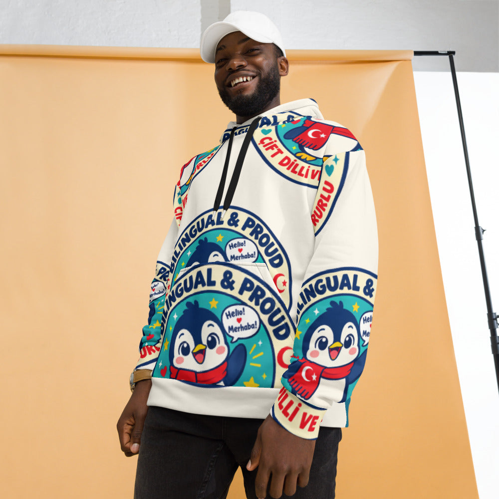 Bilingual & Proud All-Over Print Recycled Unisex Hoodie, Roots & Talks - lifestyle photo 2