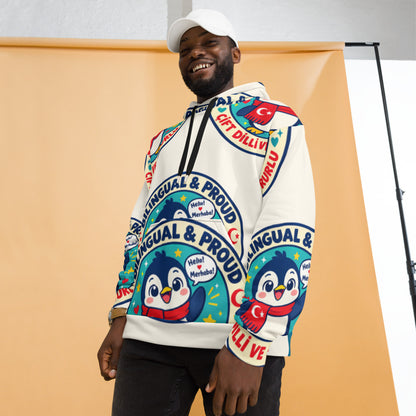 Bilingual & Proud All-Over Print Recycled Unisex Hoodie, Roots & Talks - lifestyle photo 2