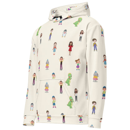 Roots & Talks Characters All-Over Print Recycled Unisex Hoodie - Left Front