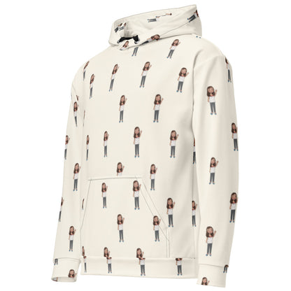Defne Character All-Over Print Recycled Unisex Hoodie, Roots & Talks - Left Front