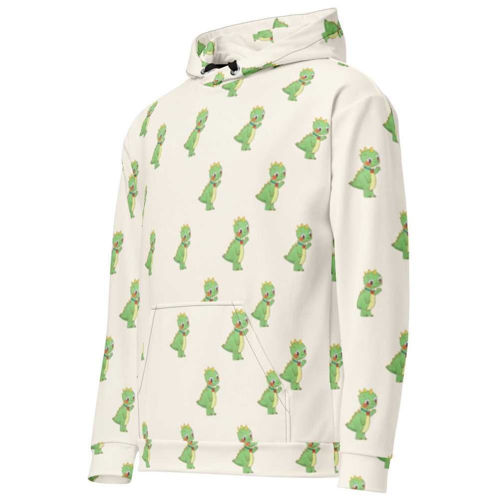 Dino Dinosaur All-Over Print Recycled Unisex Hoodie, Roots & Talks - Left Front