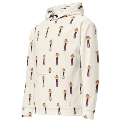 Gazi Character All-Over Print Recycled Unisex Hoodie, Roots & Talks - Left Front