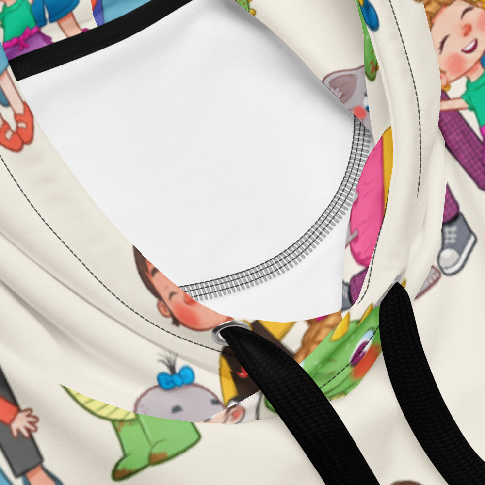 All the Characters Together All-Over Print Recycled Unisex Hoodie, Roots & Talks - Product details 2