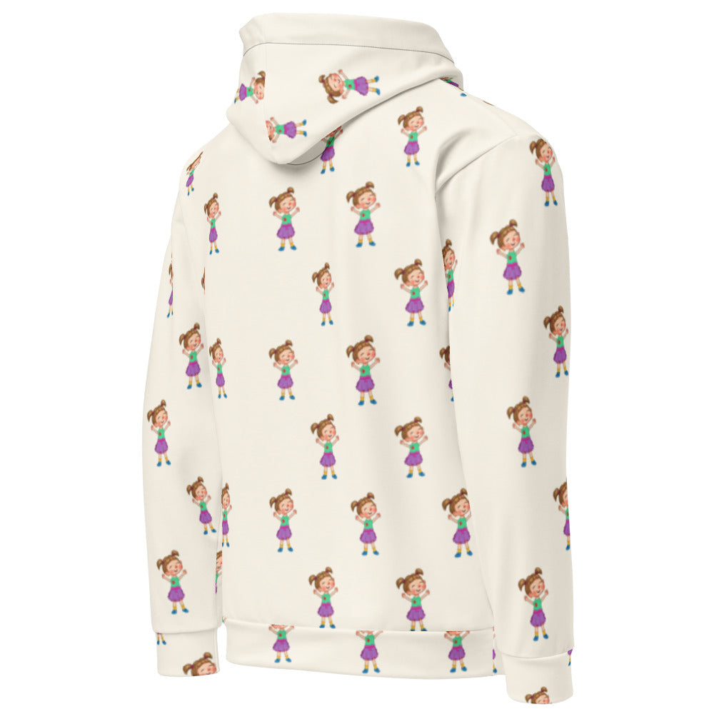 Ela Character All-Over Print Recycled Unisex Hoodie, Roots & Talks - Right Back