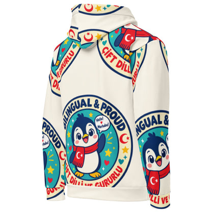 Bilingual & Proud All-Over Print Recycled Unisex Hoodie, Roots & Talks - Right Back