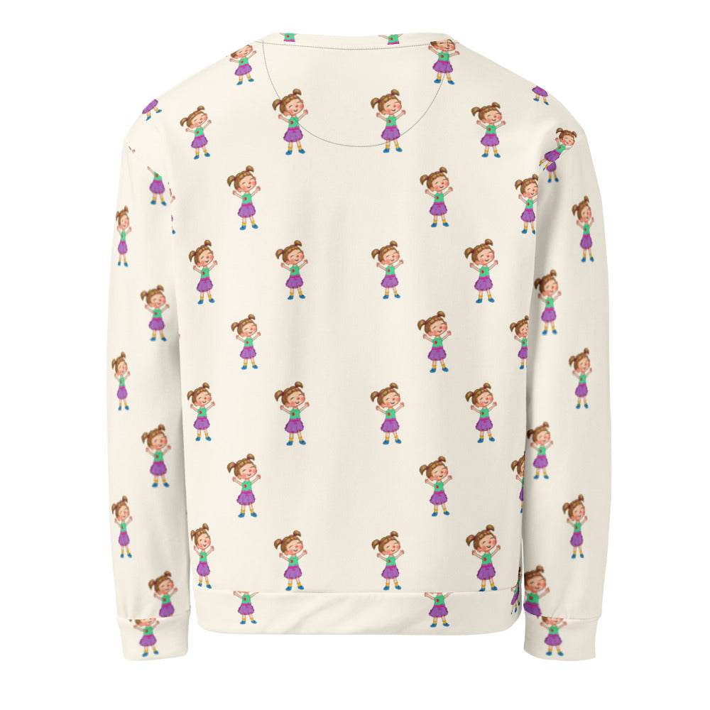 Ela Character All-Over Print Recycled Unisex Sweatshirt, Roots & Talks - Back