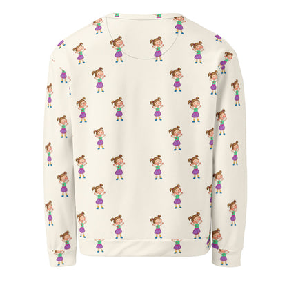 Ela Character All-Over Print Recycled Unisex Sweatshirt, Roots & Talks - Back