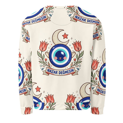 Nazar Değmesin All-Over Print Recycled Unisex Sweatshirt, Roots & Talks - Back