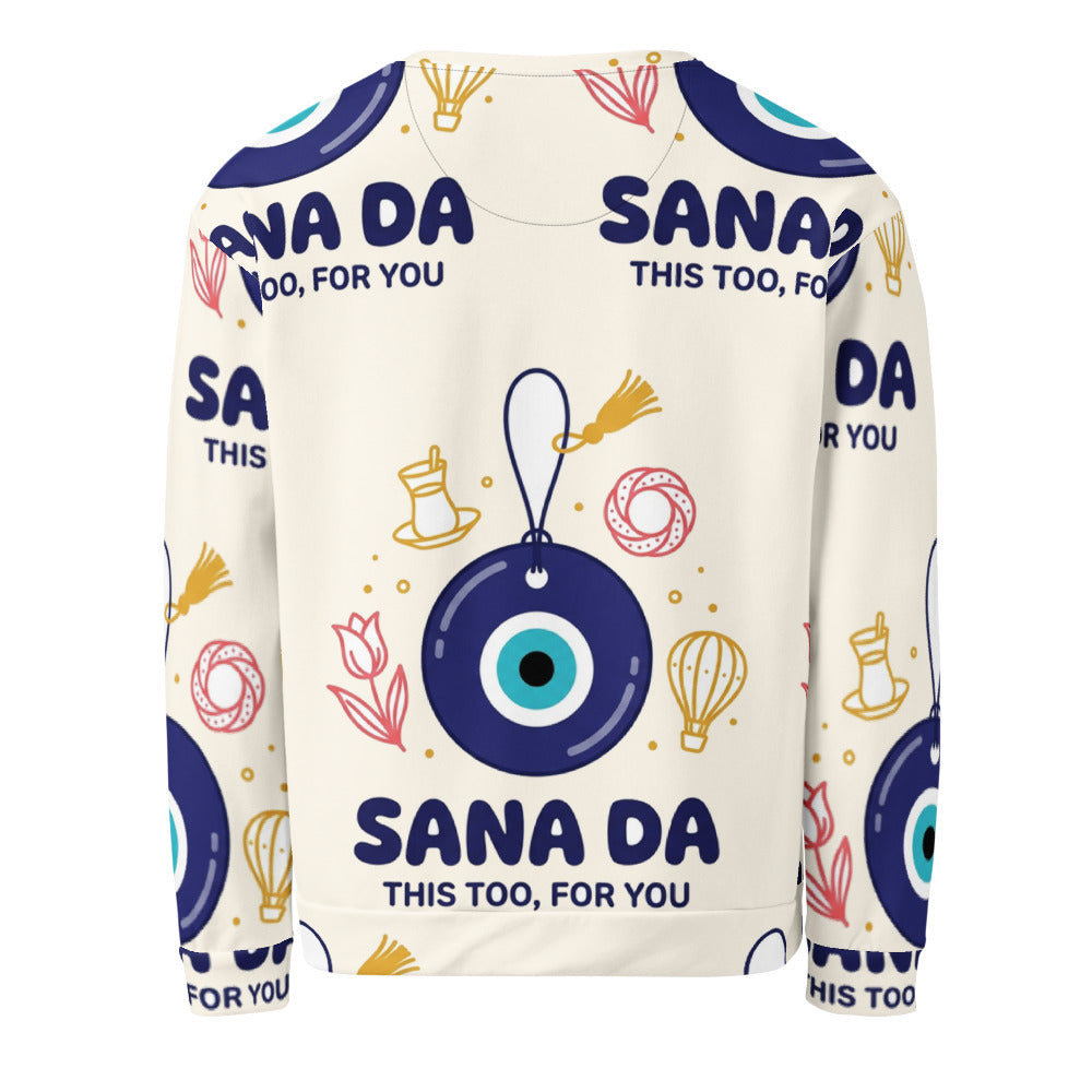 Sana Da All-Over Print Recycled Unisex Sweatshirt, Roots & Talks - Back