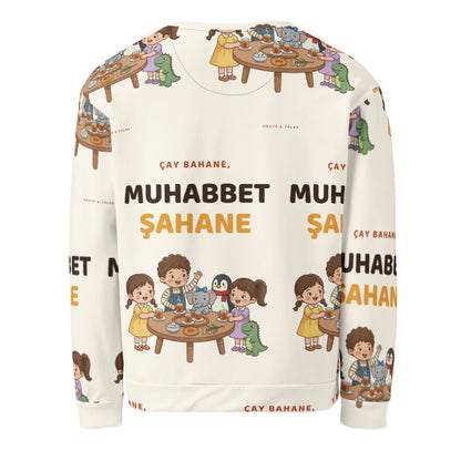 Çay Bahane, Muhabbet Şahane All-Over Print Recycled Unisex Sweatshirt, Roots & Talks - Back
