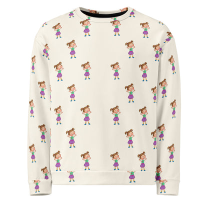 Ela Character All-Over Print Recycled Unisex Sweatshirt, Roots & Talks - product photo