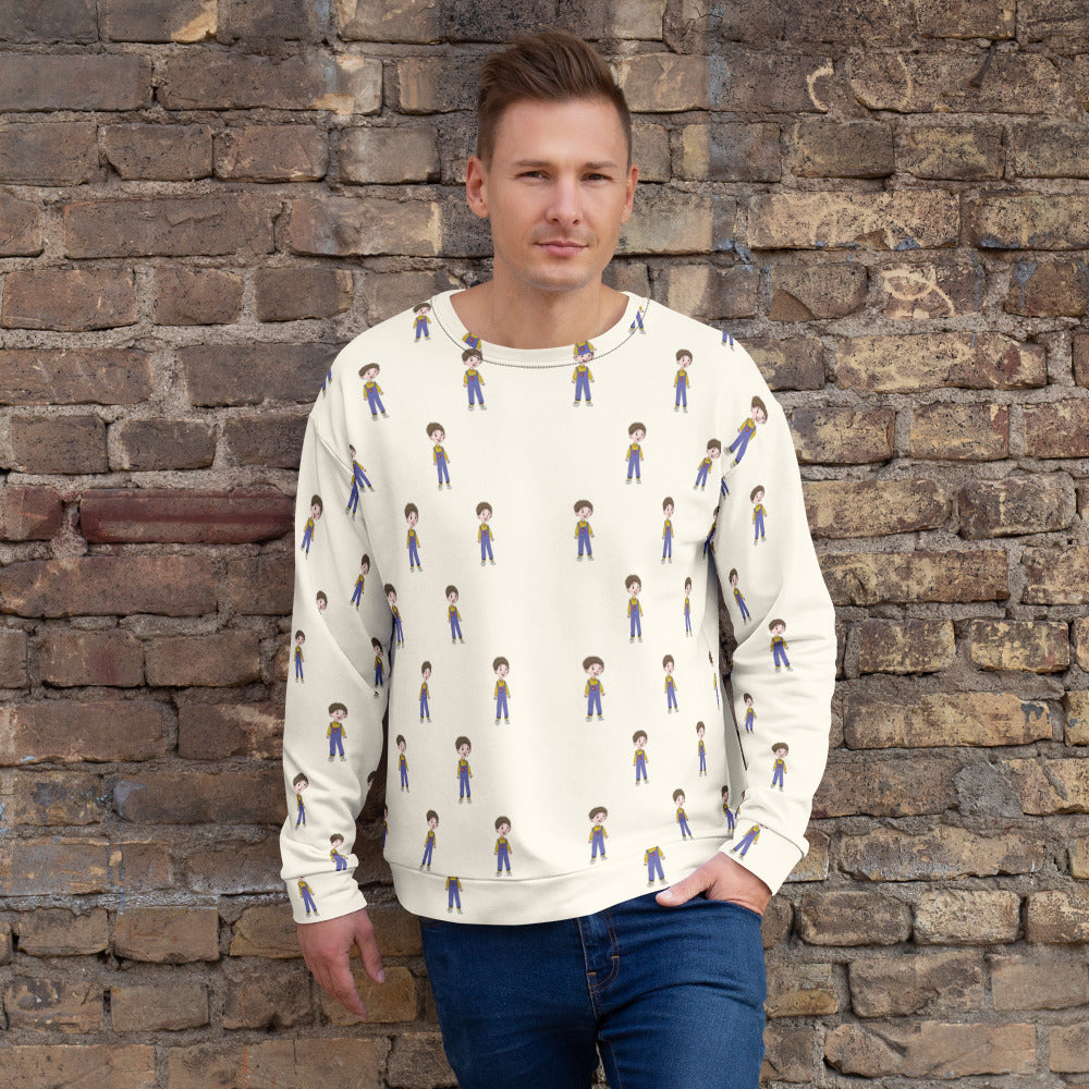 Ahmet Character All-Over Print Recycled Unisex Sweatshirt, Roots & Talks - lifestyle photo 2