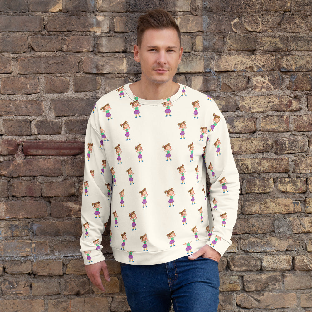 Ela Character All-Over Print Recycled Unisex Sweatshirt, Roots & Talks - lifestyle photo 2