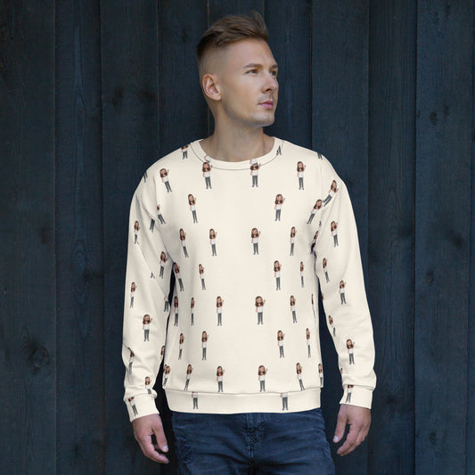 Defne Character All-Over Print Recycled Unisex Sweatshirt, Roots & Talks - lifestyle photo 1