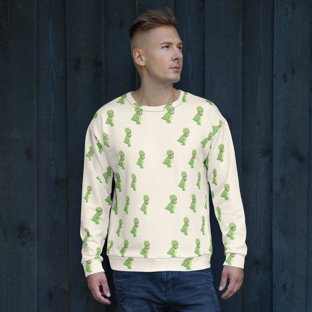 Dino Dinosaur All-Over Print Recycled Unisex Sweatshirt, Roots & Talks - lifestyle photo 1