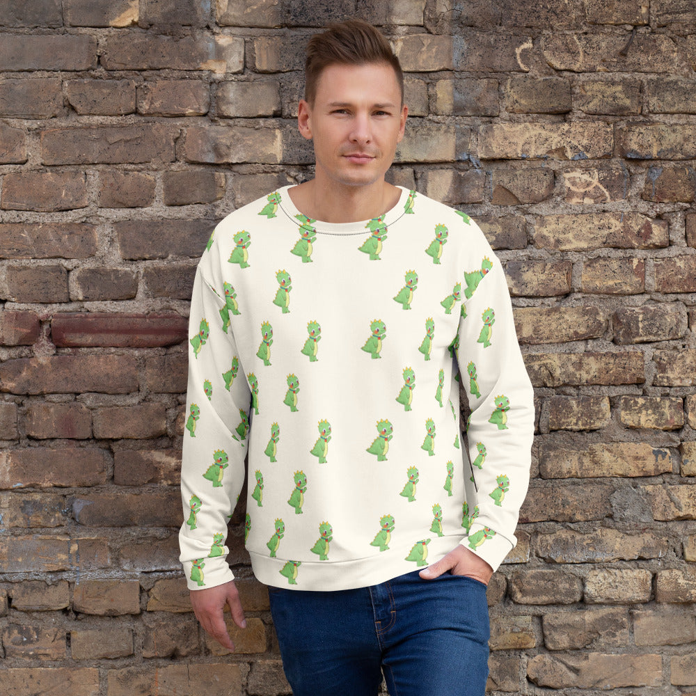 Dino Dinosaur All-Over Print Recycled Unisex Sweatshirt, Roots & Talks - lifestyle photo 2