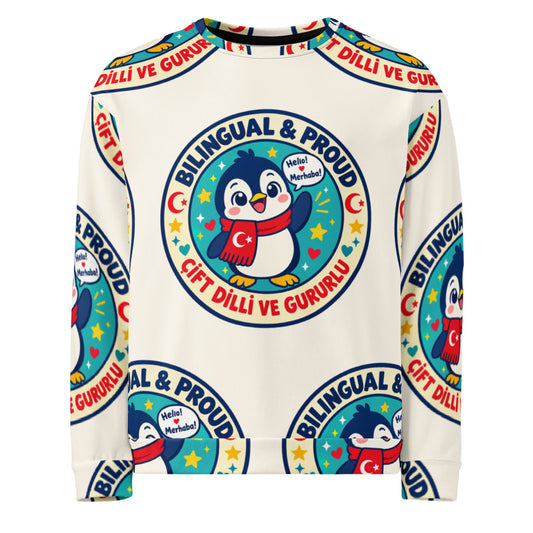 Bilingual & Proud All-Over Print Recycled Unisex Sweatshirt, Roots & Talks - product photo