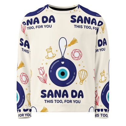 Sana Da All-Over Print Recycled Unisex Sweatshirt, Roots & Talks - product photo