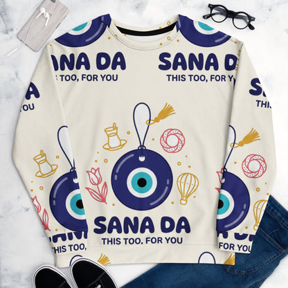 Sana Da All-Over Print Recycled Unisex Sweatshirt, Roots & Talks - lifestyle photo 1