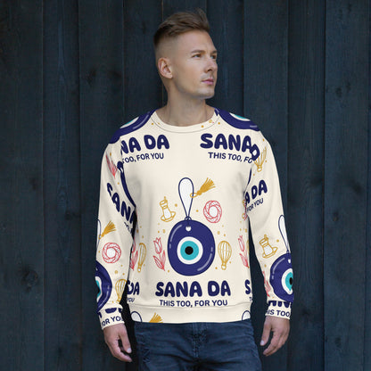 Sana Da All-Over Print Recycled Unisex Sweatshirt, Roots & Talks - lifestyle photo 2