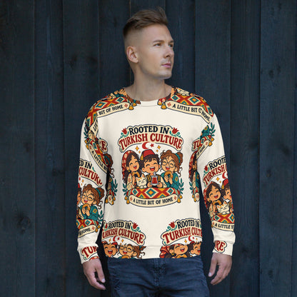 Rooted in Turkish Culture All-Over Print Recycled Unisex Sweatshirt, Roots & Talks - lifestyle photo 2